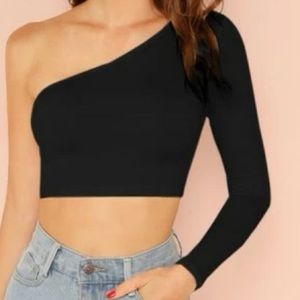 🖤 SHEIN BAE Solid One-Shoulder Crop Top 🖤
